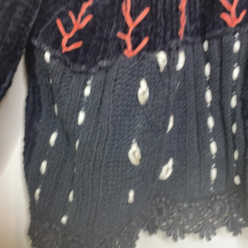Vintage Sandy Starkman || Chenille Button Front/Ribbon Art Sweater/Jacket - Picture 9 of 17